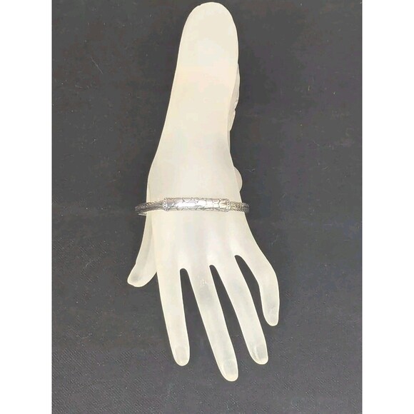 Artisan Collection of Bali Oxidized Silver Woven Foxtail Link Bangle Bracelet